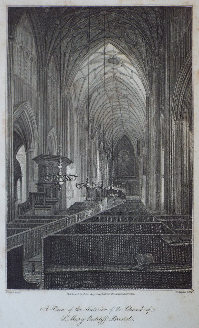 Print - A View of the Interior of the Church of St. Mary Redcliff, Bristol. - Angus